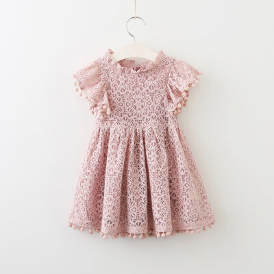 

2018 Summer Girls Lace Dress For Kids Clothes Fashion Tassel Dresses Princess Children Hollowed Out Lace Ball Flying Sleeves Y6