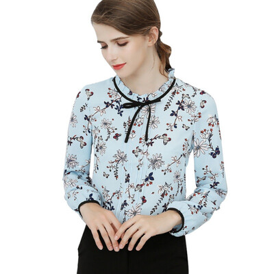 

Fashion Womens Stylish Floral Print Chiffon Full Sleeves Shirts Office Ladies Blouse H8