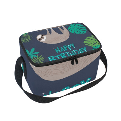 

ALAZA Insulated Lunch Box Happy Birthday Card With Cute Sloth Lunch Bag for Men Women Portable Tote Bag Cooler Bag