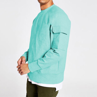 

Toponeto Mens Long-sleeved Round Neck Utility Sleeve Oversized Sweatshirt Tops Blouse