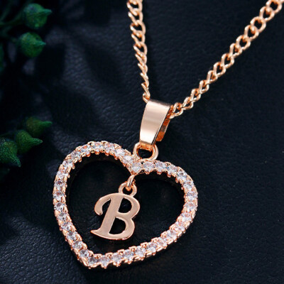 

Womens Heart Pendant Necklace with Cubic Zirconia&Letter Pendant Necklace Gift for Women or Girls