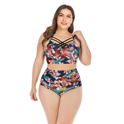 

summer bikini Quick Drying Floral Strappy High Waist Bikini Lady Plus Size Swimsuit