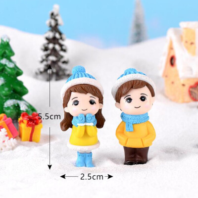 

Tailored Mini Couple snowman Statue Resin Craftwork Garden Miniature Micro Landscape Deco