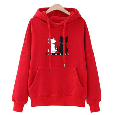 

New design hooded jacket women cat print autumn long-sleeved pullover womens fashion coat