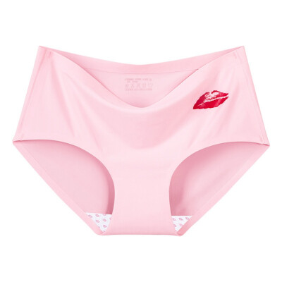 

Women Seamless Underwear Female Ice Silk Red Lips Printed Briefs Mid Waist Ladies Sexy Lingerie Panties Breathable Briefs