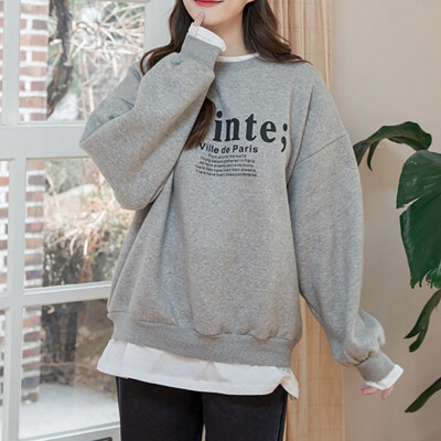 

Spring Autumn Women Sweatshirts Long Sleeve Cute Fake Two-piece Pullovers Female Letter Print Loose Harajuku Hoodies Tops