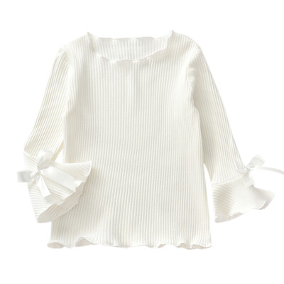 

Autumn Baby Girl Cute Long Flare Sleeve T-Shirts Kids Bowknot Design Tops Shirts Casual Blouse