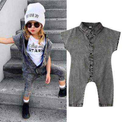 

UK Toddler Kids Baby Girls Denim Romper Jumpsuits Playsuit Outfits Clothes 1-6T