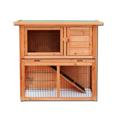 

36" Waterproof Fir Wood Pet House 2 Tiers Pet Hutch Chiken Coop Cage Hen House Wood Color