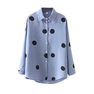 

2019 New Korean Fashion Ladies Tops Turn-down Collar Polka Dots Long Sleeve Student Chiffon Shirt Women