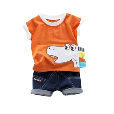 

Summer Baby Boys Short Sleeve Cartoon Dinosaur Print Tops T-shirt Denim Shorts Toddler Casual Outfits Sets