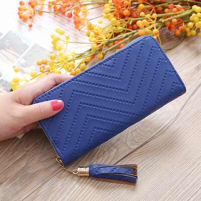 

Tailored Women s Fashion Trend Solid Color Long Fringed Leather Card Wallet