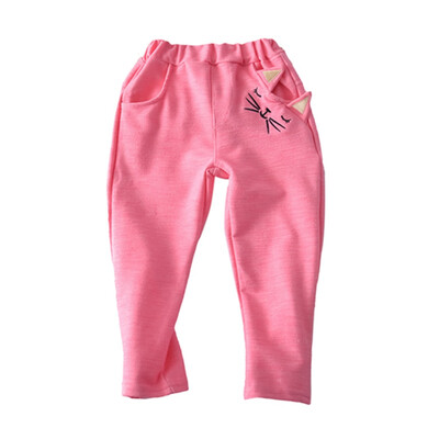 

Children Pants Children Casual Trousers Autumn Winter New Girls Cartoon Cat Embroidered Trousers Baby Clothing 2-7Y
