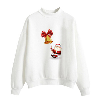

Halloween Women Brushed Sweatshirt Autumn Winter Long-sleeved Santa Claus Christmas Tree Print Sweatshirt Happy Halloween