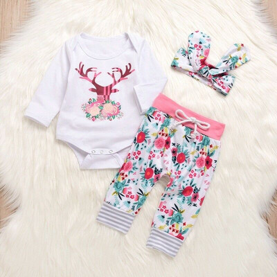 

3PCS Newborn Infant Baby Girl Outfits Clothes Set Romper BodysuitPants Leggings