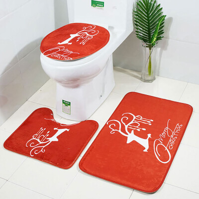 

Tailored Christmas Print Toilet Bathroom Mat Three-Piece Floor Mat Carpet Set