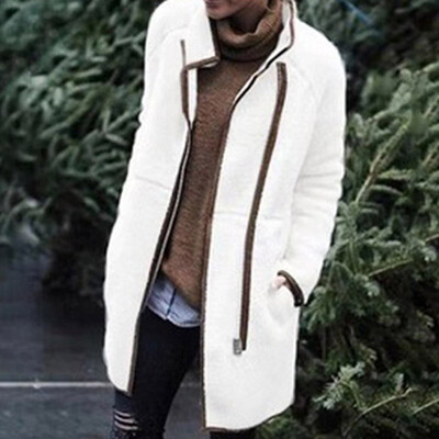 

2019 New Fashion Women Coat Long Thick Coat Standing Collar Overcoat Woollen Warm Coat For Female