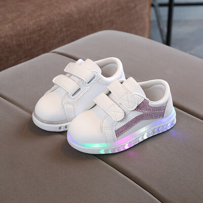 

autumn winter boys girls white shoes LED light casual baby shoes