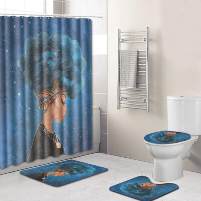 

〖Follure〗4PCS Sea Style Non Slip Toilet Polyester Cover Mat Set Bathroom Shower Curtain