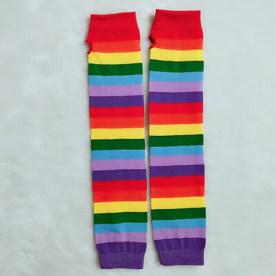 

New Women Socks Thigh High Striped Slim Leg Stockings Rainbow Arm Hand Mitten Gloves