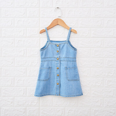 

Casual Baby Girls Dress Sleeveless Strap Denim Dress Kids Toddler Pageant Sundress 3-8Y Lovely Toddler Girl Clothes