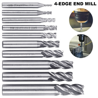 

10PCS 2mm To 12mm Extended Rotary Tool HSS CNC Straight Shank 4 Flute End Mill Milling Cutter Drill Bit