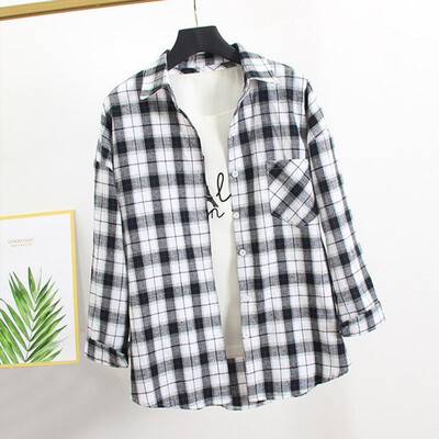 

Casual Women\ Plaid Shirt Female Long Sleeve Tops Casual Blouse Autumn Clothes -XXXL