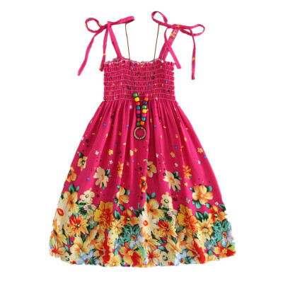 

Casual Baby Girls Dress with Necklace Sleeveless Floral Print Strap Kids Dress For Girls Clothes Toddler Sundress