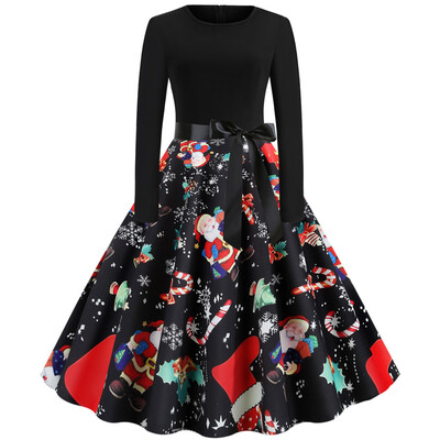 

Tailored Women Vintage Long Sleeve Christmas 1950s Housewife Evening Party Prom Dress