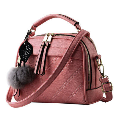 

Fashion Women Solid Color Plush Ball Leaf Hangings Zip Handbag Shoulder Bag