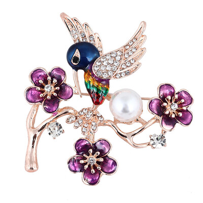 

Flying Bird brooches Enamel Purple Flowers Multi Bird Crystal Brooch pins