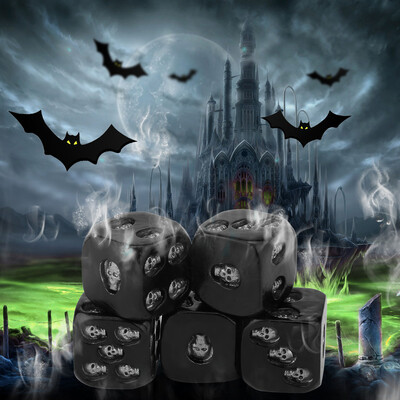 

Tailored Skull Dice 8x8mm 5-Piece Set Black Color with skull for Party Game