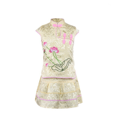 

Girls Clothing Sets 2019 Summer Cotton Vest Two-piece Sleeveless Children Sets Casual Embroidered Lotus Girls Clothes