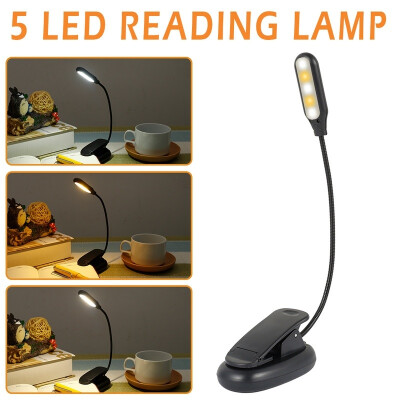 

Adjustable Clip-on Book Reading Light 5LED 3-Brightness Music Stand Light Flexible Travel Clip Light with USB Cable