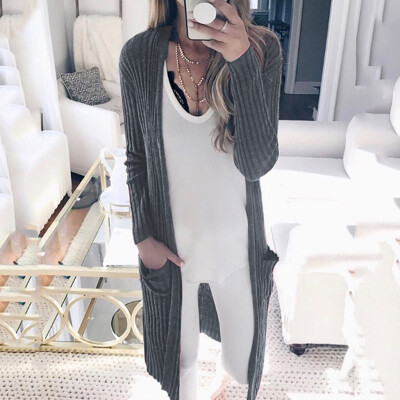 

Tailored Womens Autumn Fashion Plain Pocket Long Sleeve Cardigan Knitted Sweater