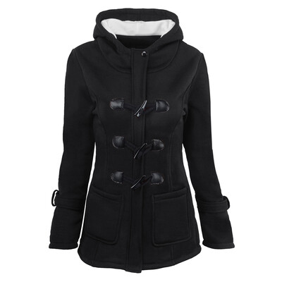 

Female Coat Thick Horn Button Hooded Cotton Blend Women Jacket
