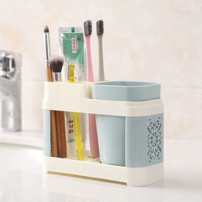 

Home Toothbrush Holder Stand Set Shelf Bathroom Toothpaste Storage Rack Couple