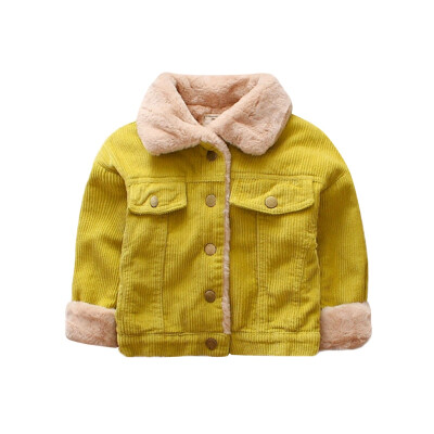 

Autumn Winter Infant Baby Kids Boys Girls Cotton Long Sleeve Outerwear Casual Solid Color Plus Velvet Lapel New Woolen Outerwear