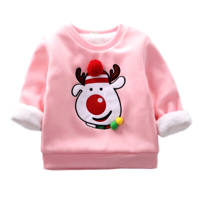 

Autumn Kids Sweatshirt Baby Boy Girl Christmas Cartoon Thicken Velvet Sweatshirts Casual Toddler Blouse Long Sleeve Outerwear Cl