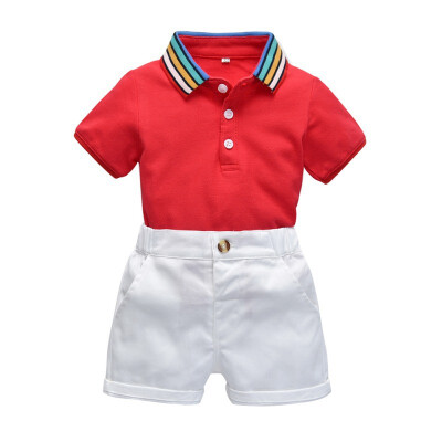 

Baby Boys Clothes Summer Boy Rainbow Collar Clothing Set 2pcs Set Bebe Gentleman Shirt Shorts Clothes For Boys 0-5Y