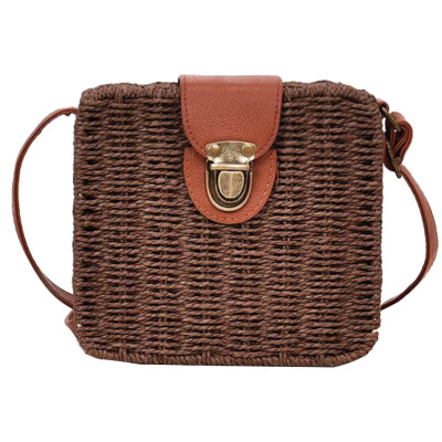 

Women Beach Candy Color Lock Catch Square Hand-woven Crossbody Shoulder Bag