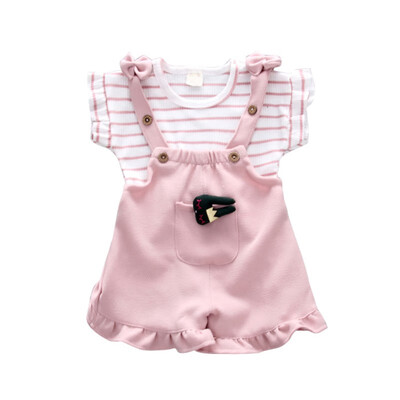 

Summer T-shirt Baby Girl Clothes Set Fashion Striped T-shirt Cartoon Bib Cute Baby Clothes Set Cotton T-shirt Girls Clothes Set