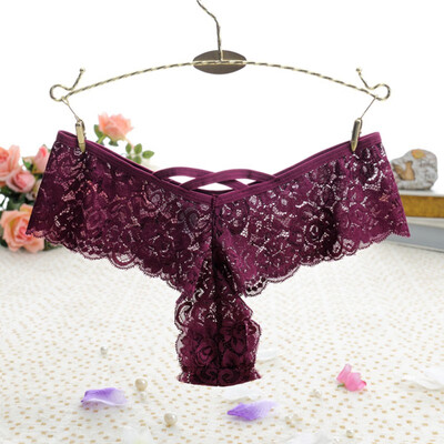 

Sexy Women Lace Panties Solid Perspective Lace Flower Low Rise G-String Underwear Briefs