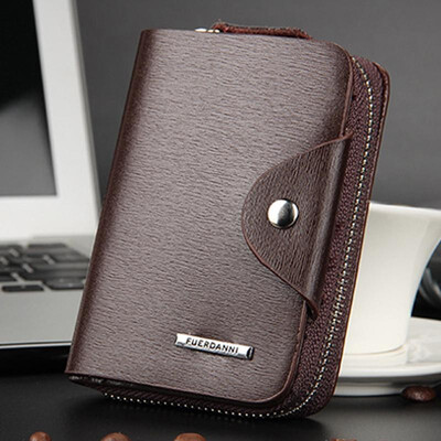 

Men Bifold Wallet Purse PU Leather Zip Around Press Stud Credit Card Holder Vintage Organizer Clutch Bag