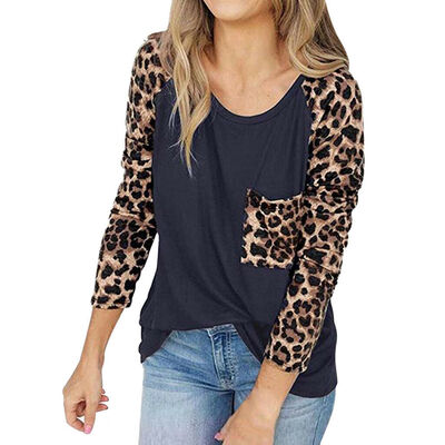 

Womens Leopard Raglan Long Sleeve T Shirt Casual Tops Basic Tee Blouse Sweater