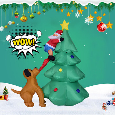 

Tailored Inflatable Santa Claus Climbing Christmas Tree Chased Dog LED Lights Yard Decor
