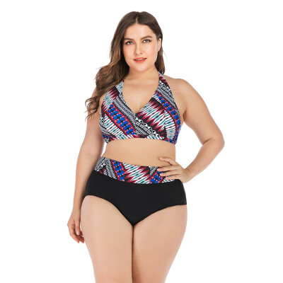 

Sexy Female Swimsuit Women Patchwork Push Up Padded High Waist Swimwear Wire Free Padded Bra Plus Size Beach Suit