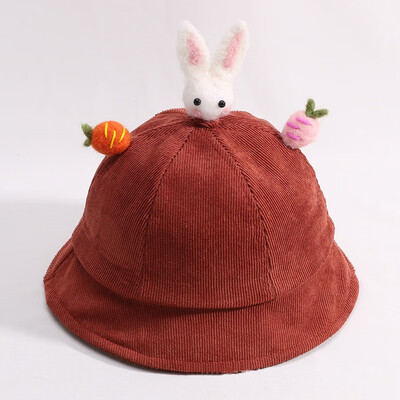 

New Autumn Cute Baby Boys Girl Hat 0-2T Toddler Solid Print Bucket Hats With Cartoon Rabbit Design Caps Reversible Sun Headwear