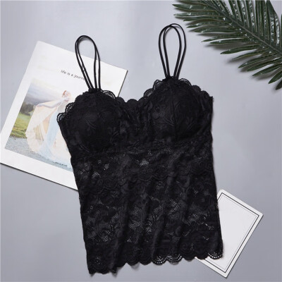 

Female Sexy Lace Padded Camisoles New Solid Black White Spaghetti Strap Sheer Lace Top Womens Underwear