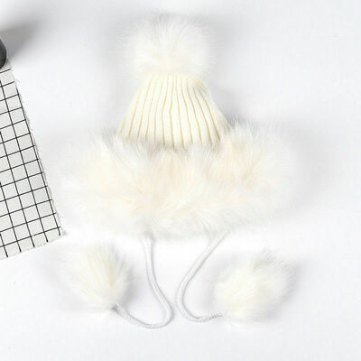 

Ladies Womens Winter Knitted Beanie Ski Hat Detachable Faux Fur Bobble Pom Pom